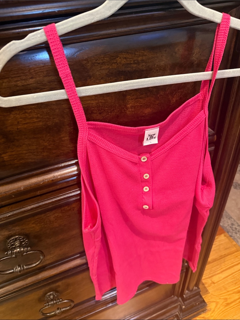 Sew In Love Bright Pink Ribbed Camisole with Button Front.  NWOT.